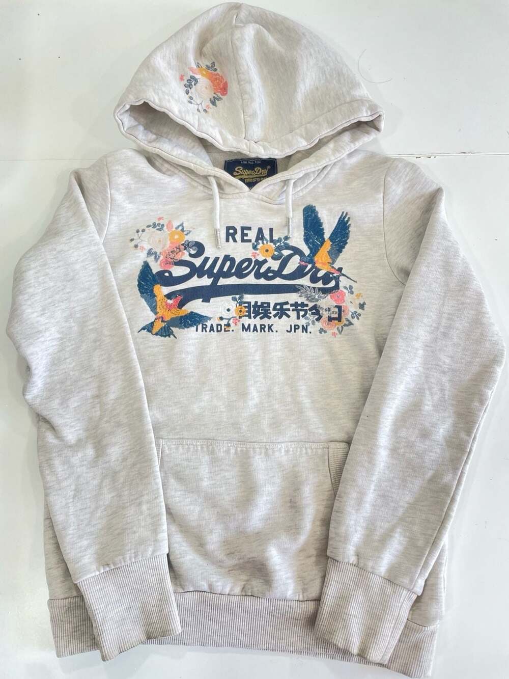 womens Real Originals Floral Hoodie in Glacier Grey Marl